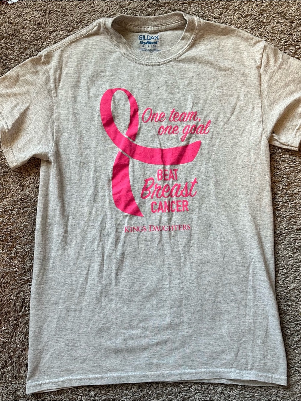 Gildan Gray Short Sleeve Tee with Pink Breast Cancer Ribbon Graphic